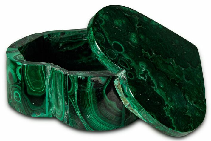Wide Heart-Shaped Malachite Jewelry Box - DR Congo #335857